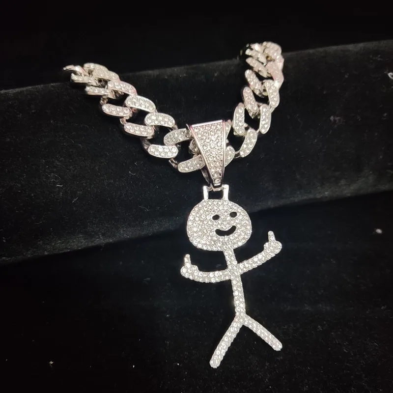 Iced Out Stickman Middle Finger Cuban Necklace - Funny Hip-Hop Pendant - Image 4