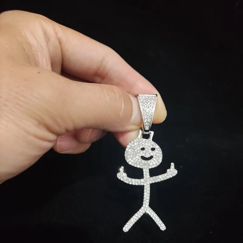 Iced Out Stickman Middle Finger Cuban Necklace - Funny Hip-Hop Pendant - Image 5
