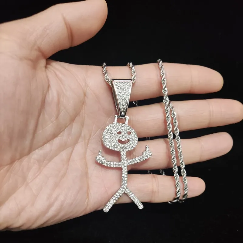 Iced Out Stickman Middle Finger Cuban Necklace - Funny Hip-Hop Pendant - Image 7