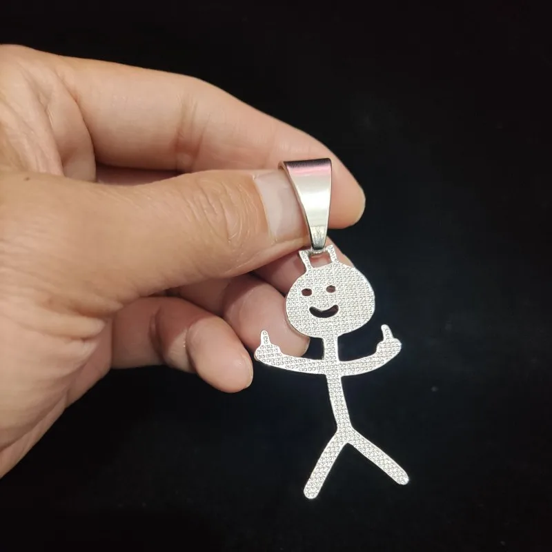 Iced Out Stickman Middle Finger Cuban Necklace - Funny Hip-Hop Pendant - Image 8