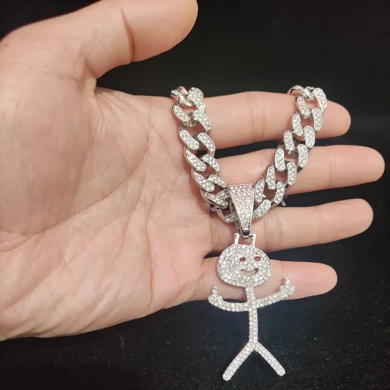 Iced Out Stickman Middle Finger Cuban Necklace - Funny Hip-Hop Pendant - Image 9