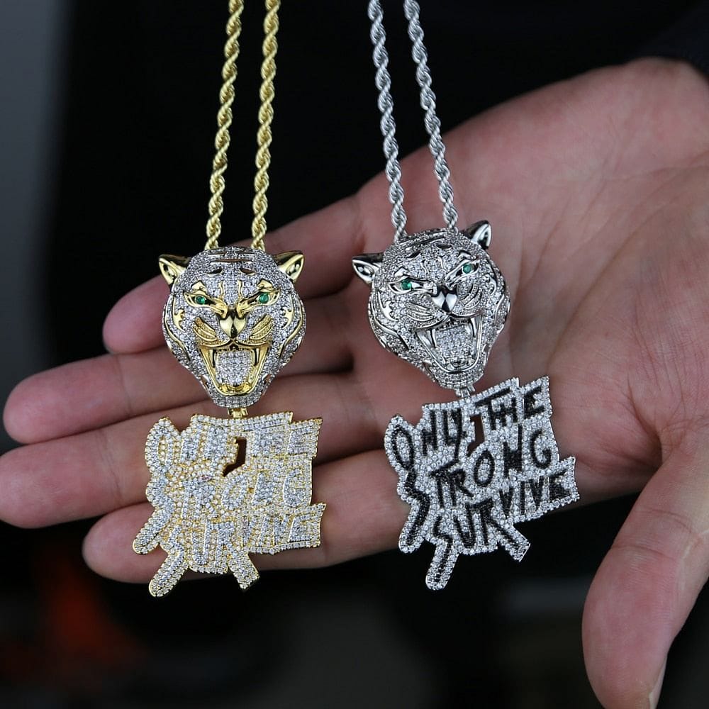 Iced Out Tiger "Only The Strong Survive" Pendant Chain - Image 4