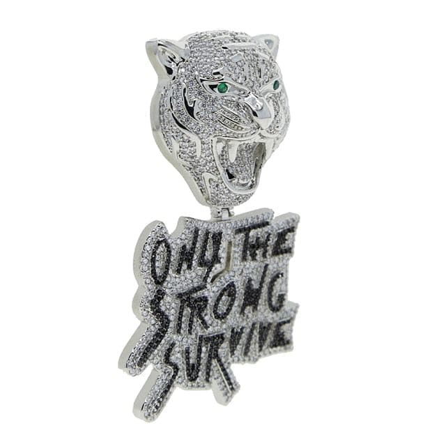 Iced Out Tiger "Only The Strong Survive" Pendant Chain - Image 5