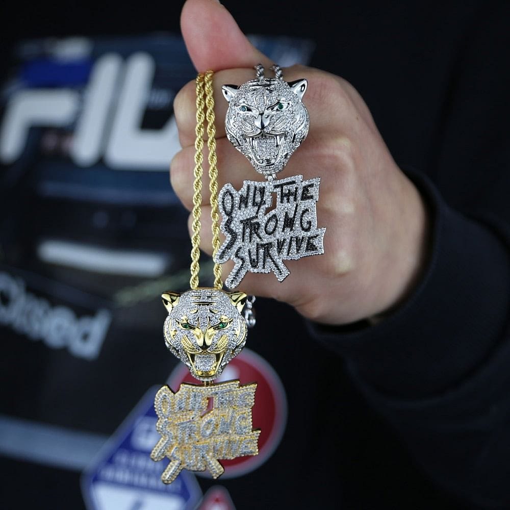 Iced Out Tiger "Only The Strong Survive" Pendant Chain - Image 7