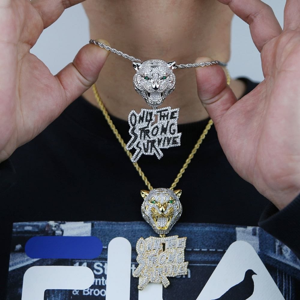 Iced Out Tiger "Only The Strong Survive" Pendant Chain - Image 9
