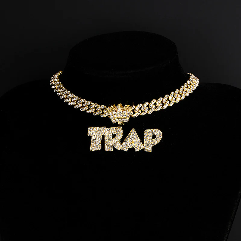 Iced Out TRAP Letter Pendant + Cuban Chain - Image 2