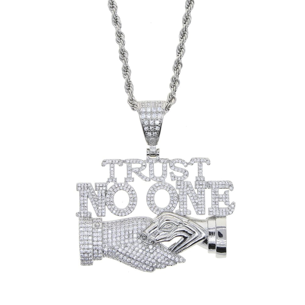 Iced Out Trust No One with Double Hand Pendant - Image 3