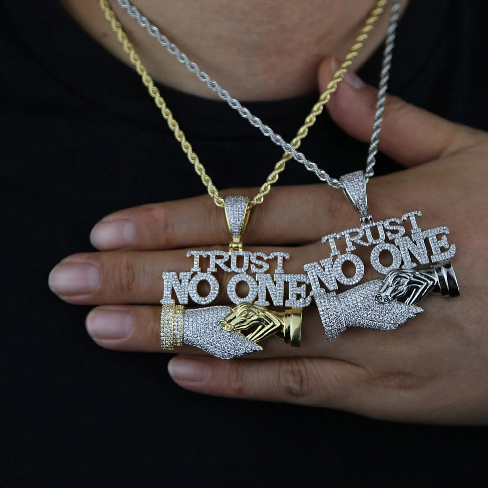 Iced Out Trust No One with Double Hand Pendant - Image 7