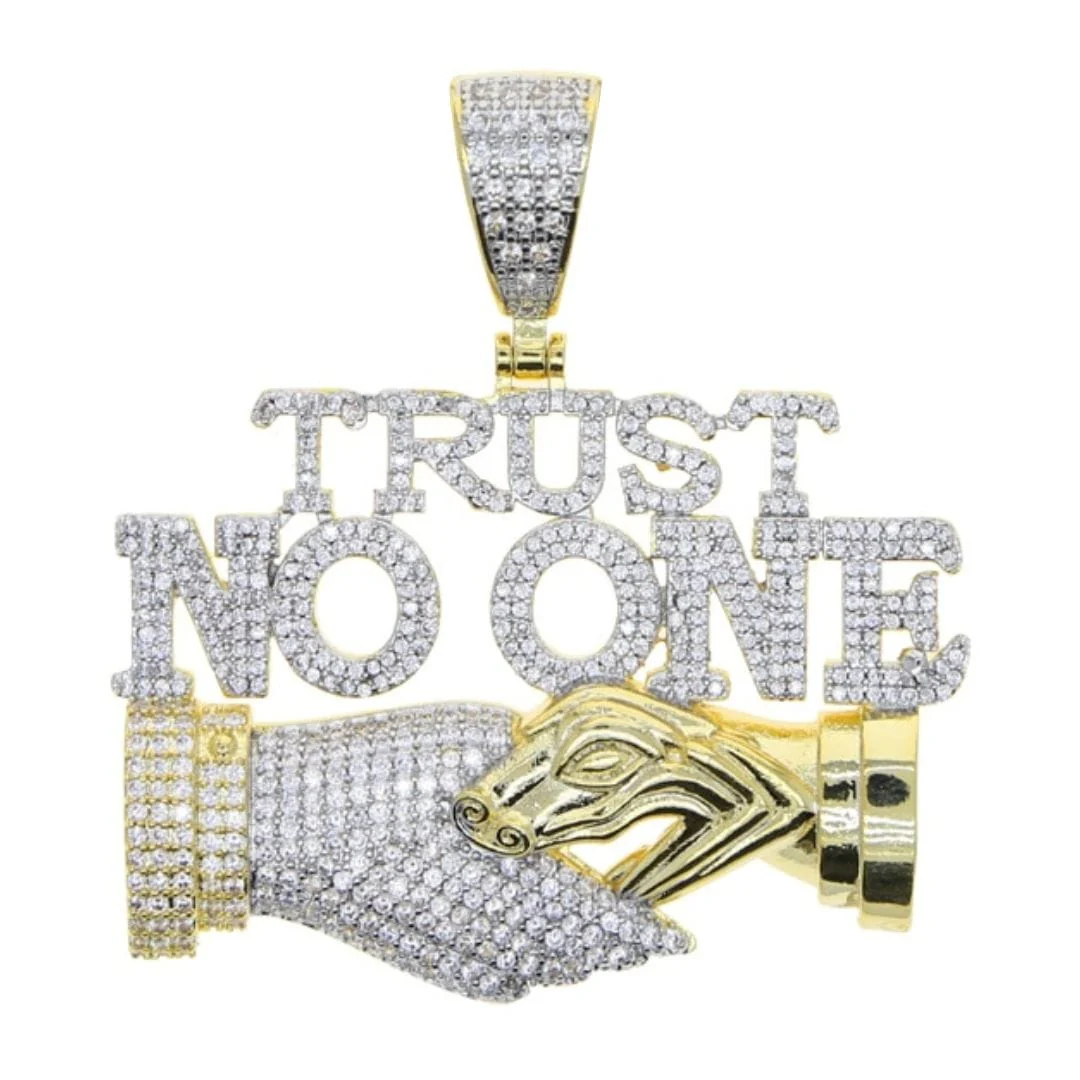 Iced Out Trust No One with Double Hand Pendant - Image 9