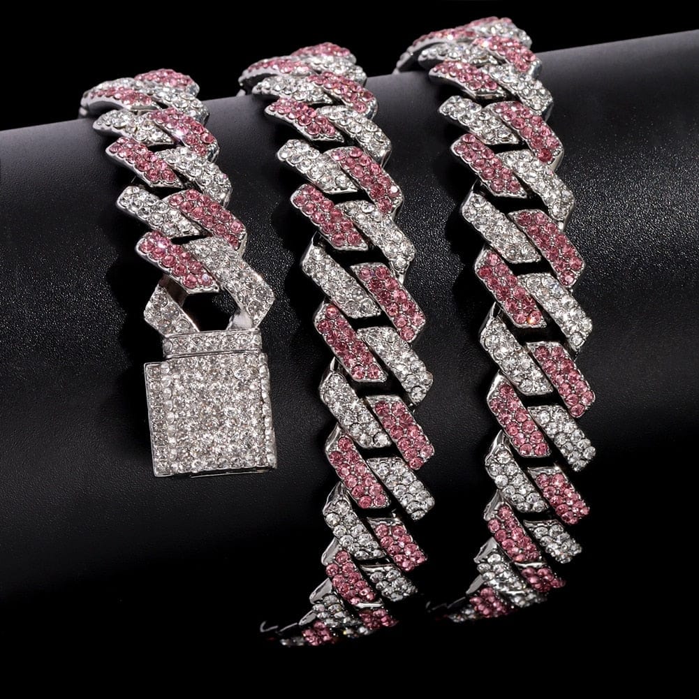 Iced Out Two-Tone Crystal Cuban Link Chain Necklace - Image 10