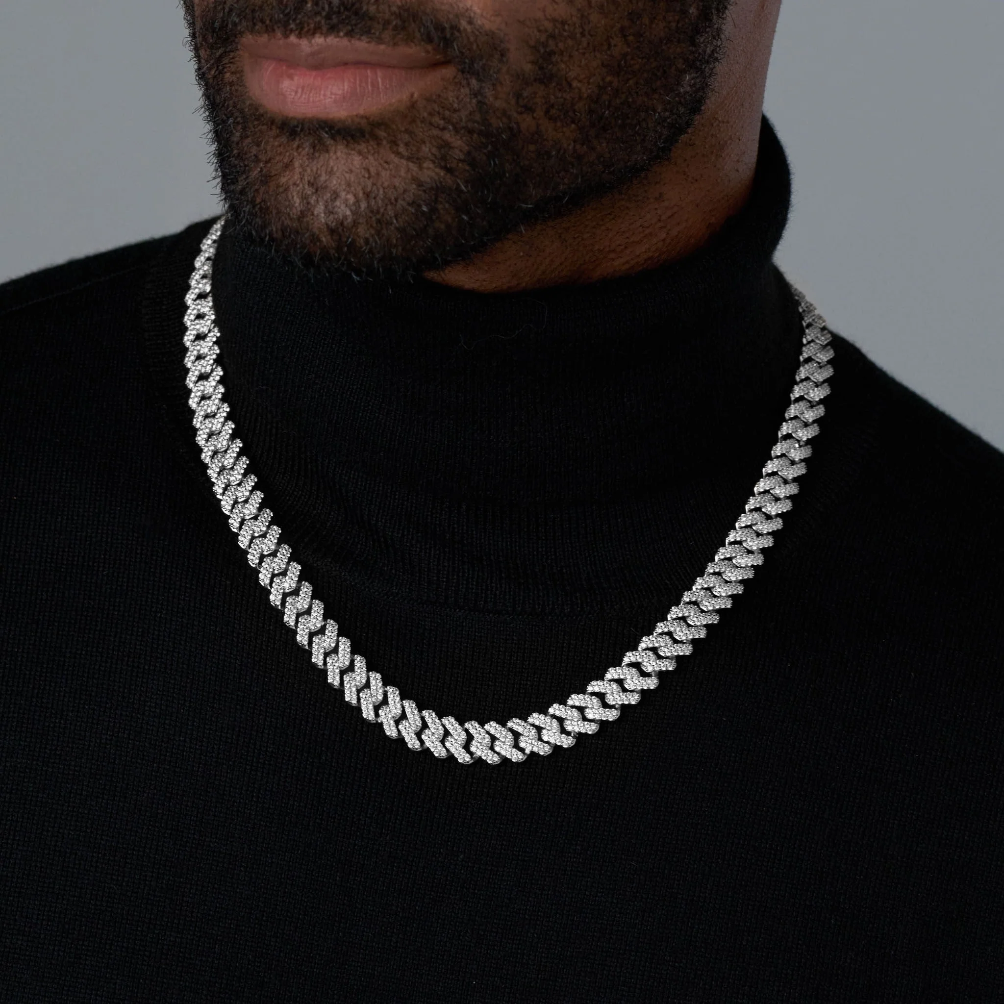 Iced Prong Cuban Chain (Silver) - 12mm - Image 2