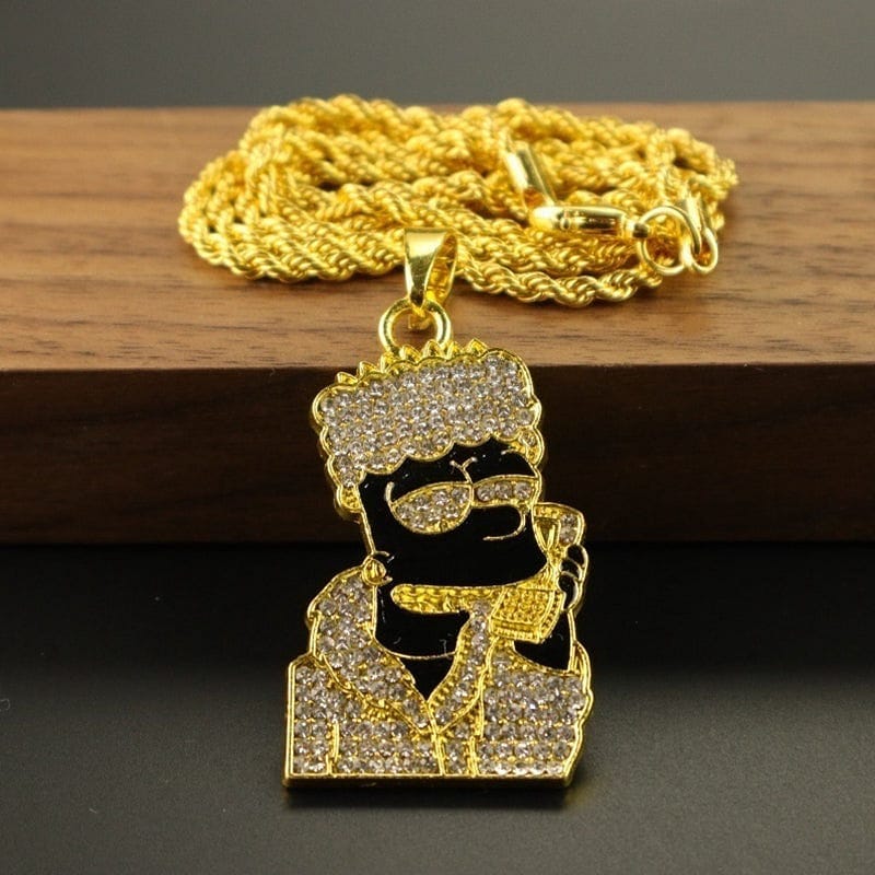Iced Out Bart Simpson Inspired Gold Necklace - Image 4
