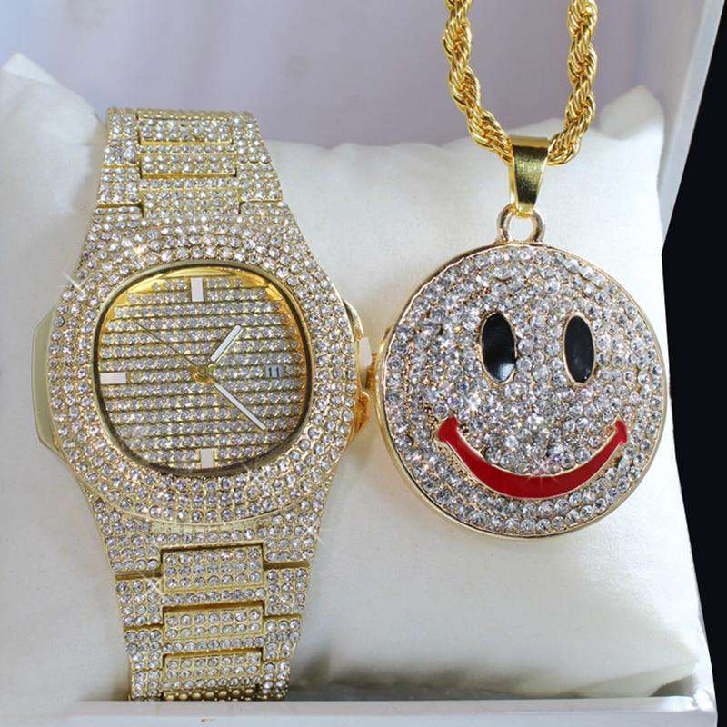 Iced Smiley Pendant + Watch Gift Set - Image 8