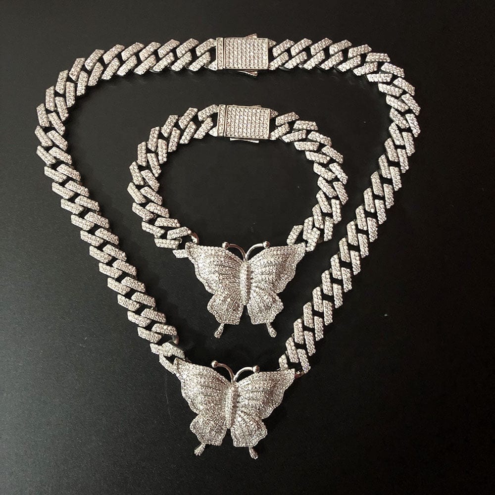 Icy Cuban Butterfly Choker Necklace + FREE butterfly bracelet - Image 5