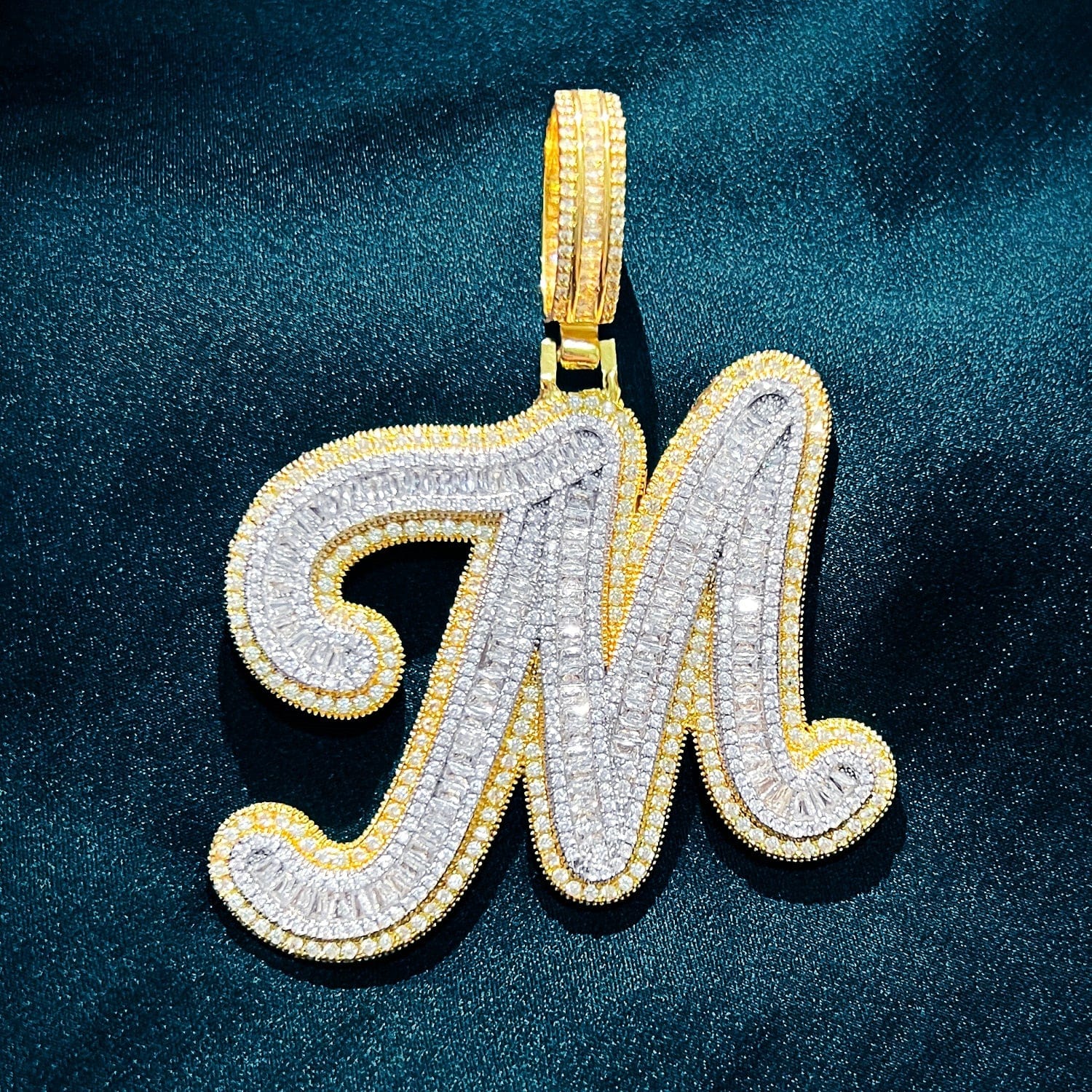 Icy Custom Big Initial Cursive Letter Pendant