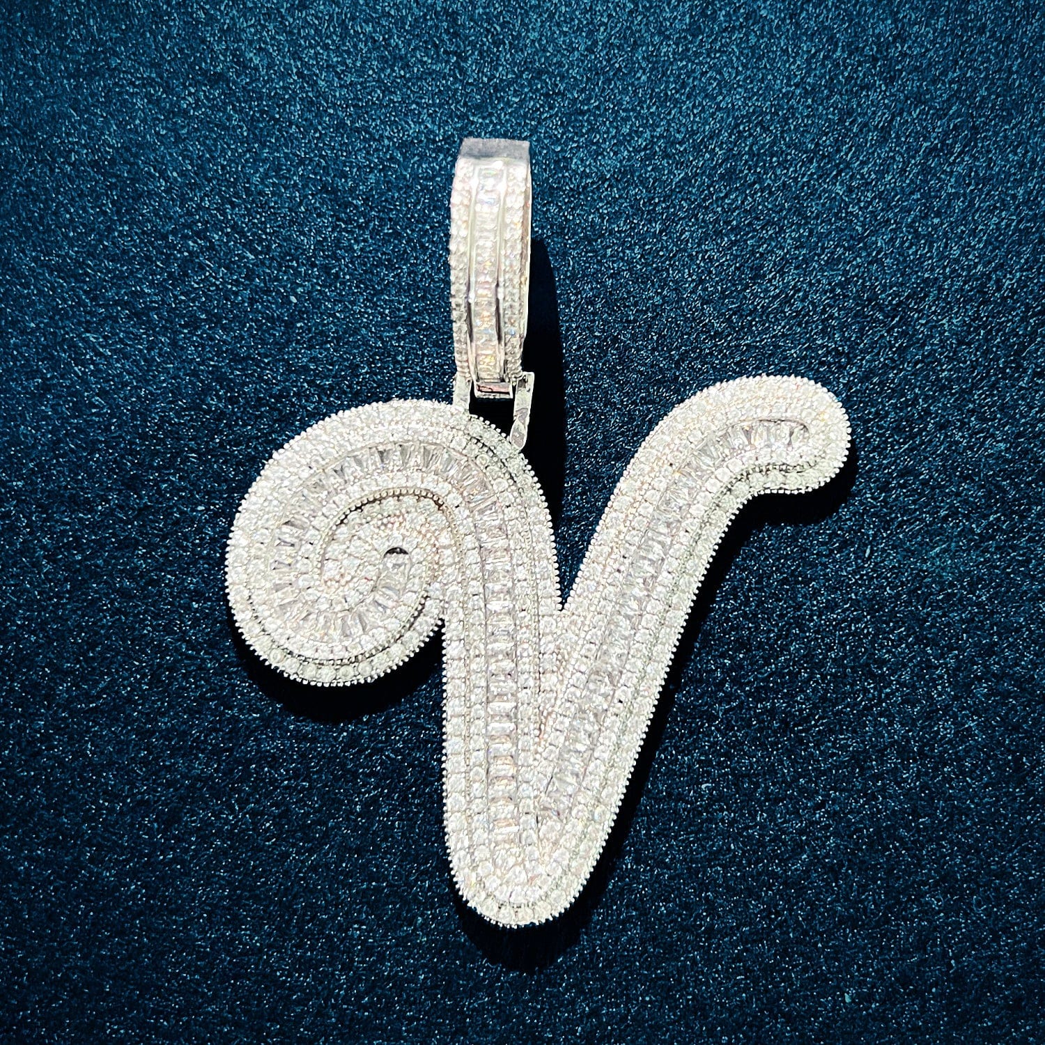 Icy Custom Big Initial Cursive Letter Pendant - Image 11
