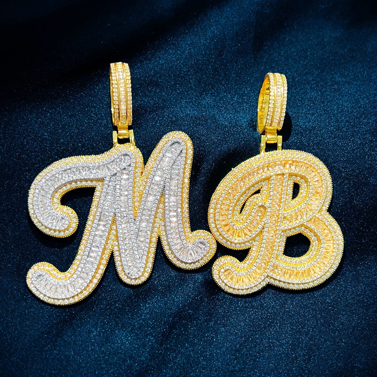 Icy Custom Big Initial Cursive Letter Pendant - Image 12