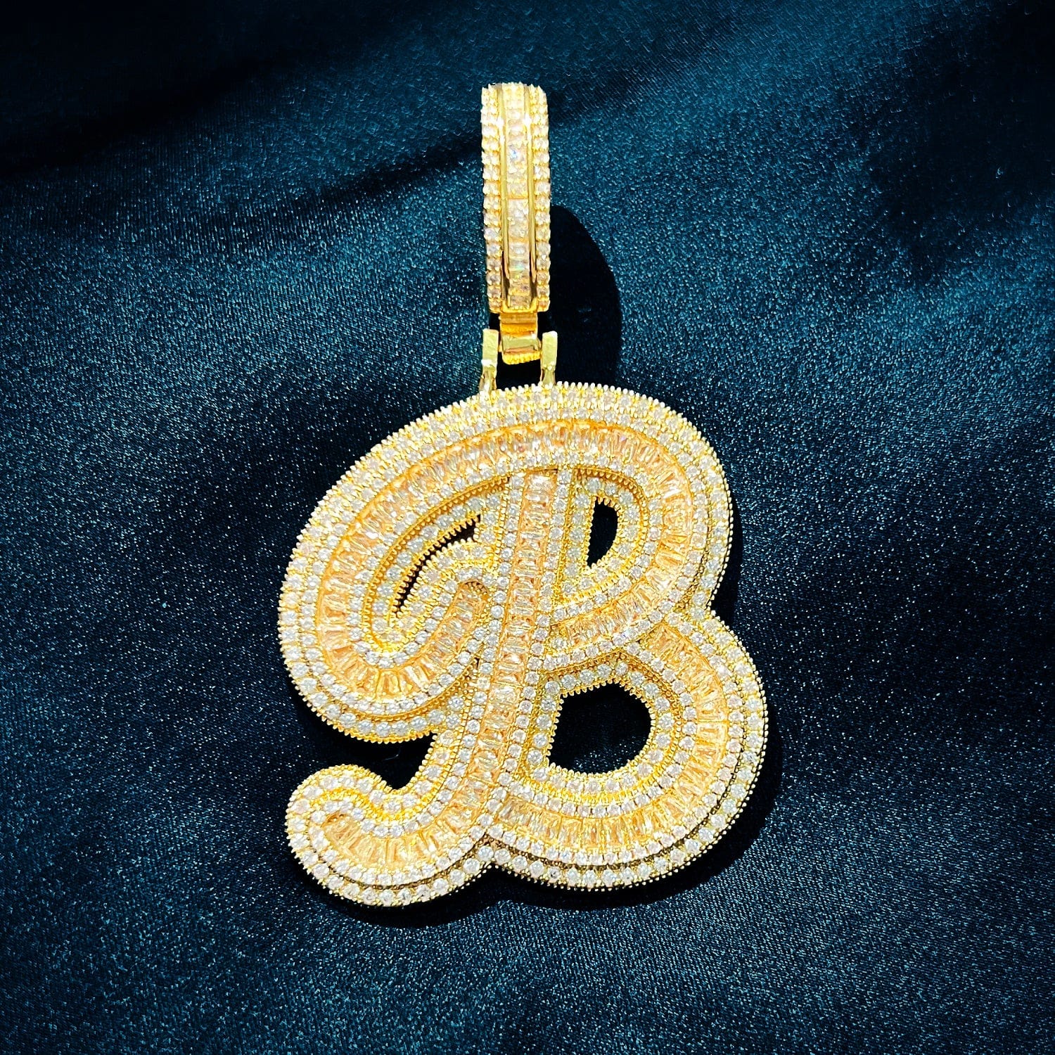 Icy Custom Big Initial Cursive Letter Pendant - Image 13