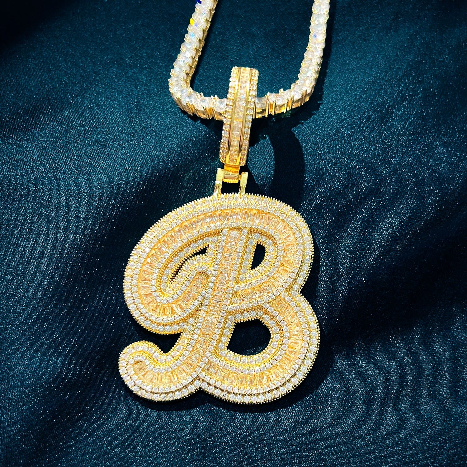 Icy Custom Big Initial Cursive Letter Pendant - Image 14