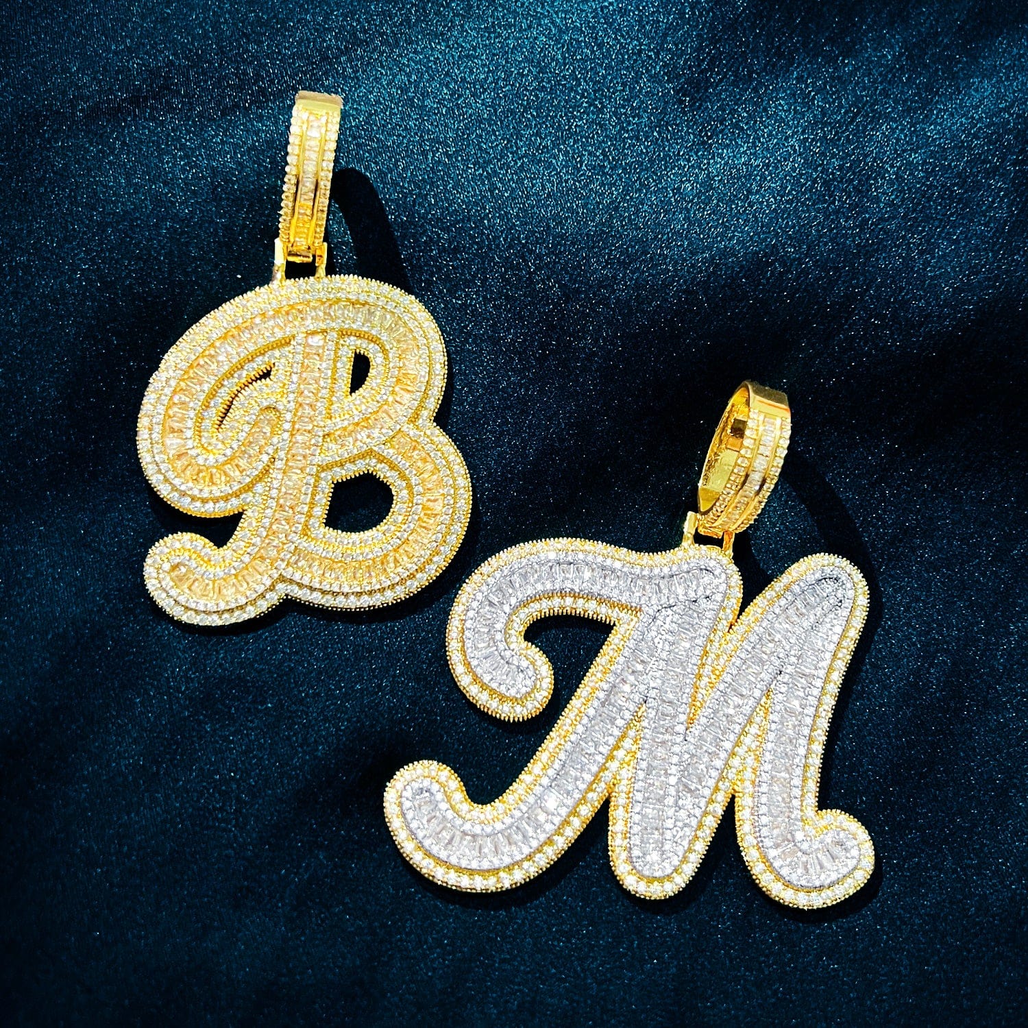 Icy Custom Big Initial Cursive Letter Pendant - Image 15
