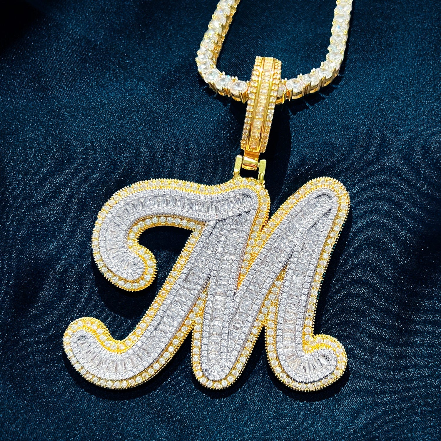Icy Custom Big Initial Cursive Letter Pendant - Image 16
