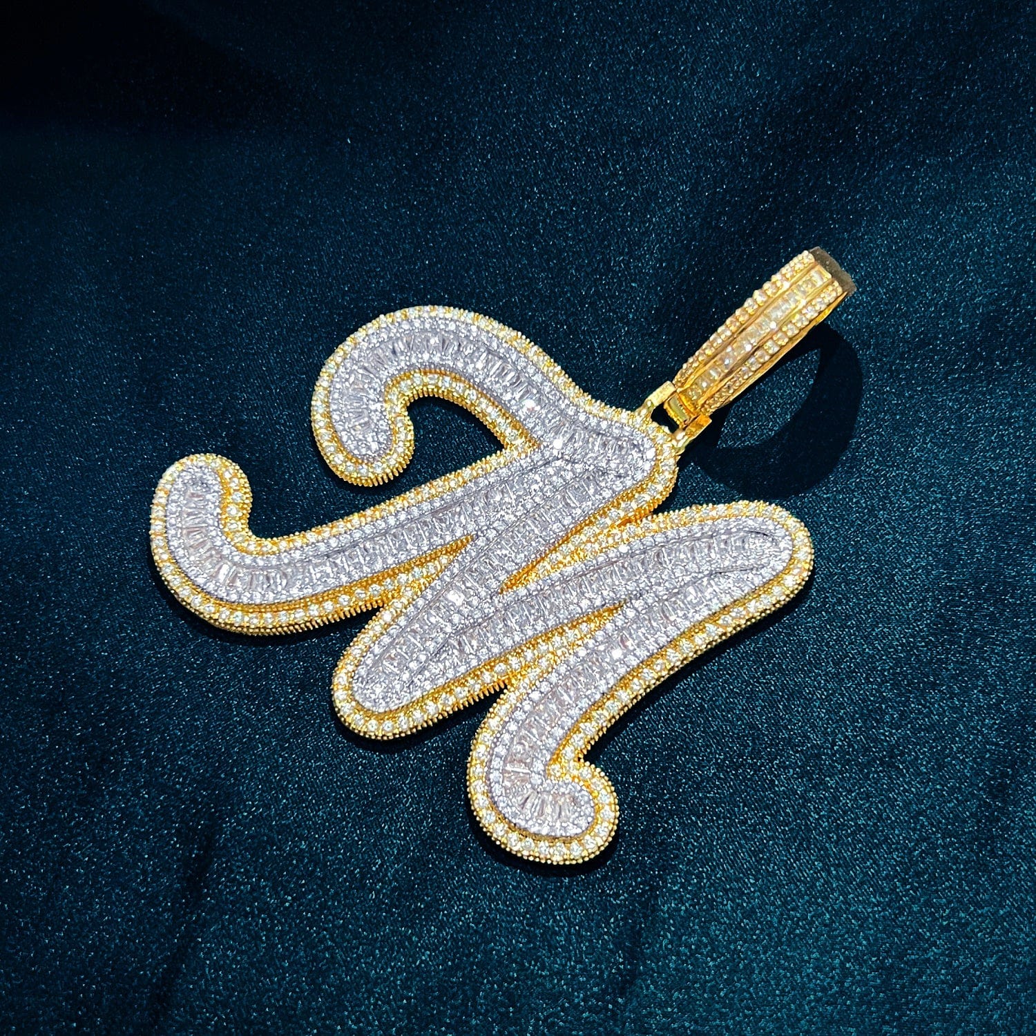 Icy Custom Big Initial Cursive Letter Pendant - Image 17