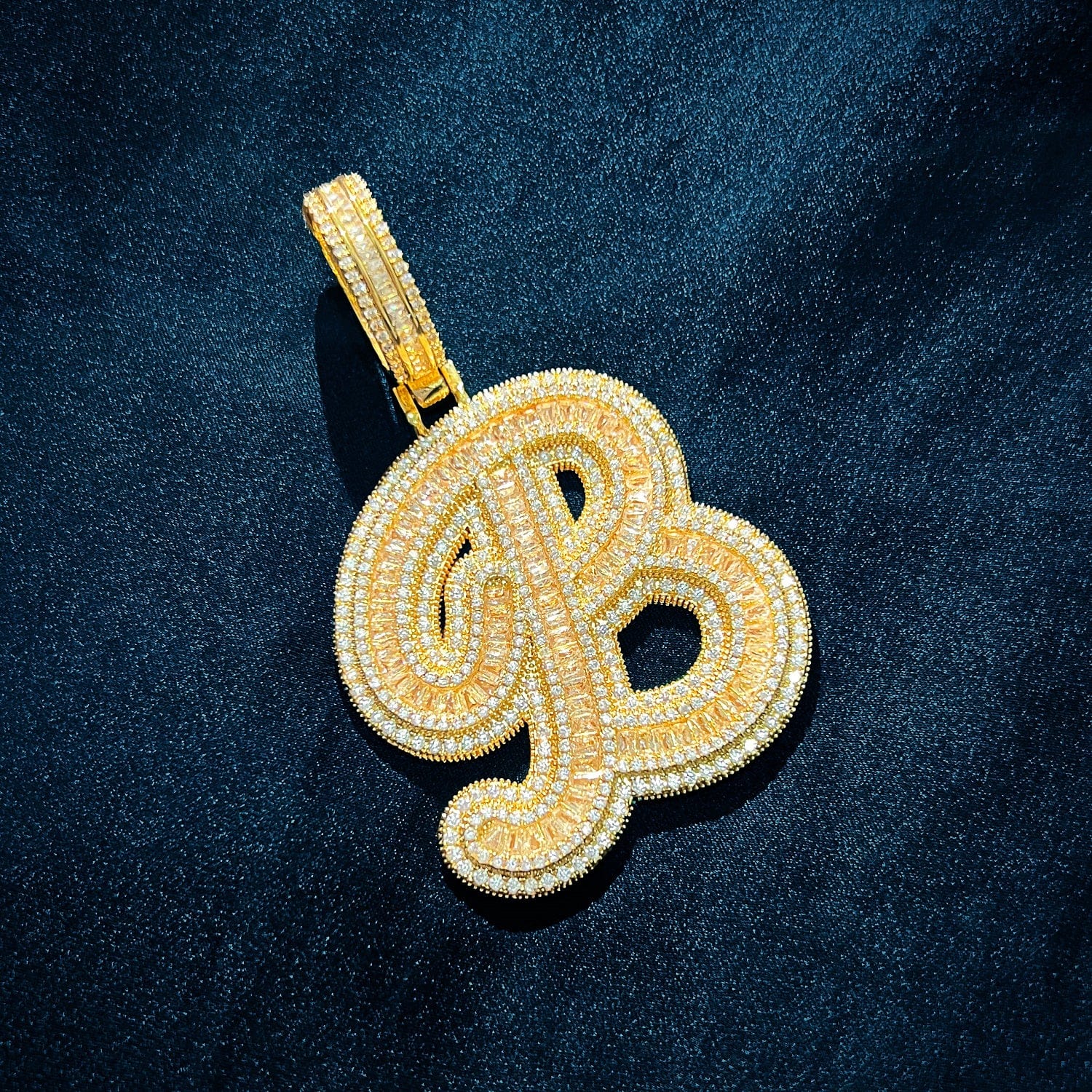 Icy Custom Big Initial Cursive Letter Pendant - Image 18