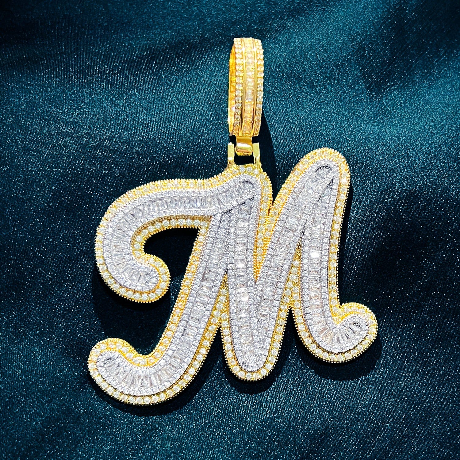 Icy Custom Big Initial Cursive Letter Pendant - Image 19