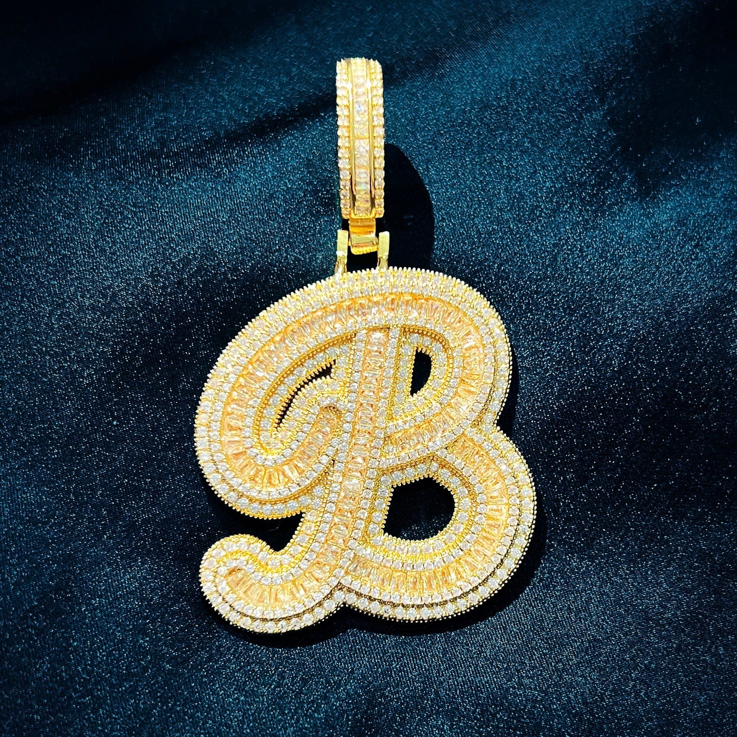 Icy Custom Big Initial Cursive Letter Pendant - Image 2