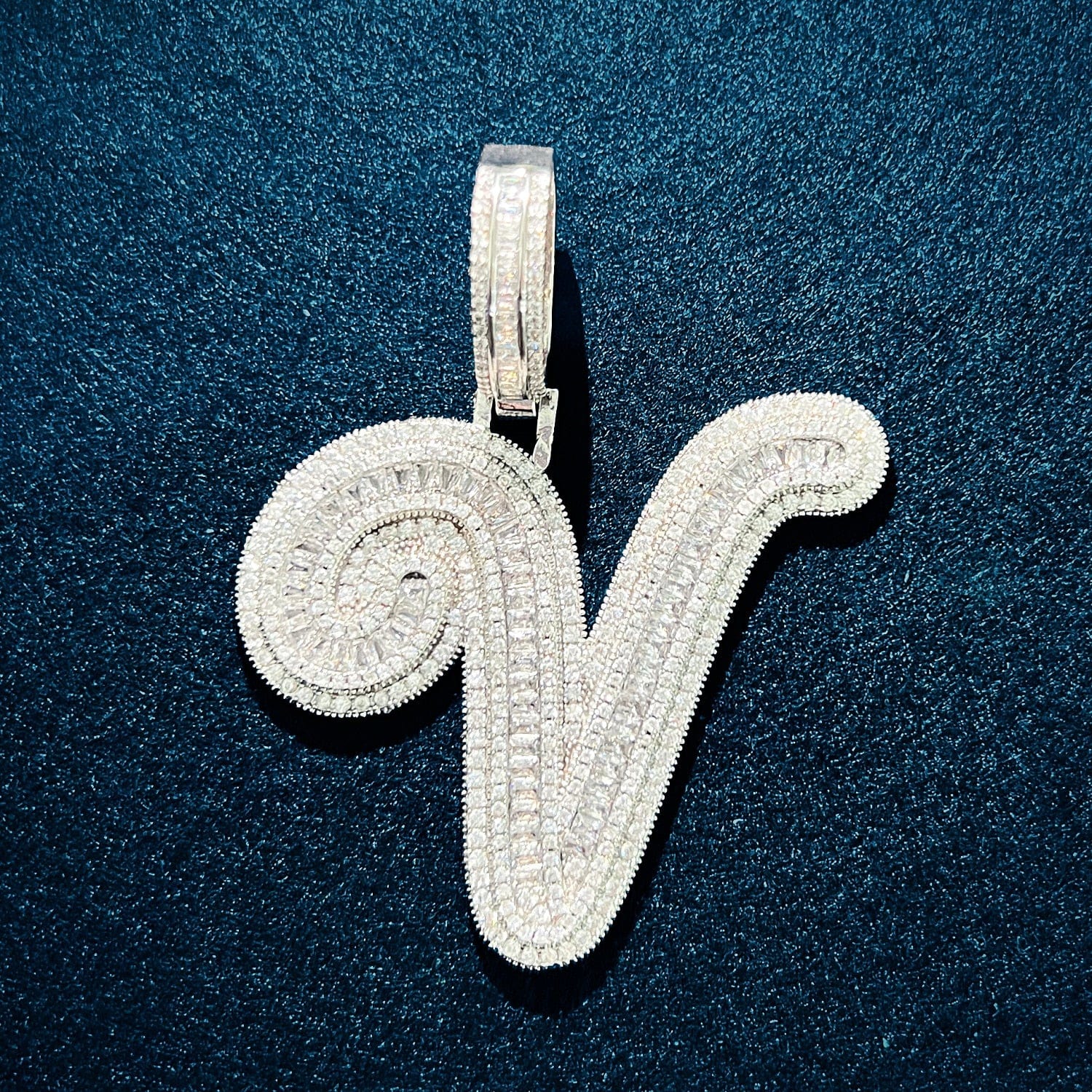 Icy Custom Big Initial Cursive Letter Pendant - Image 3