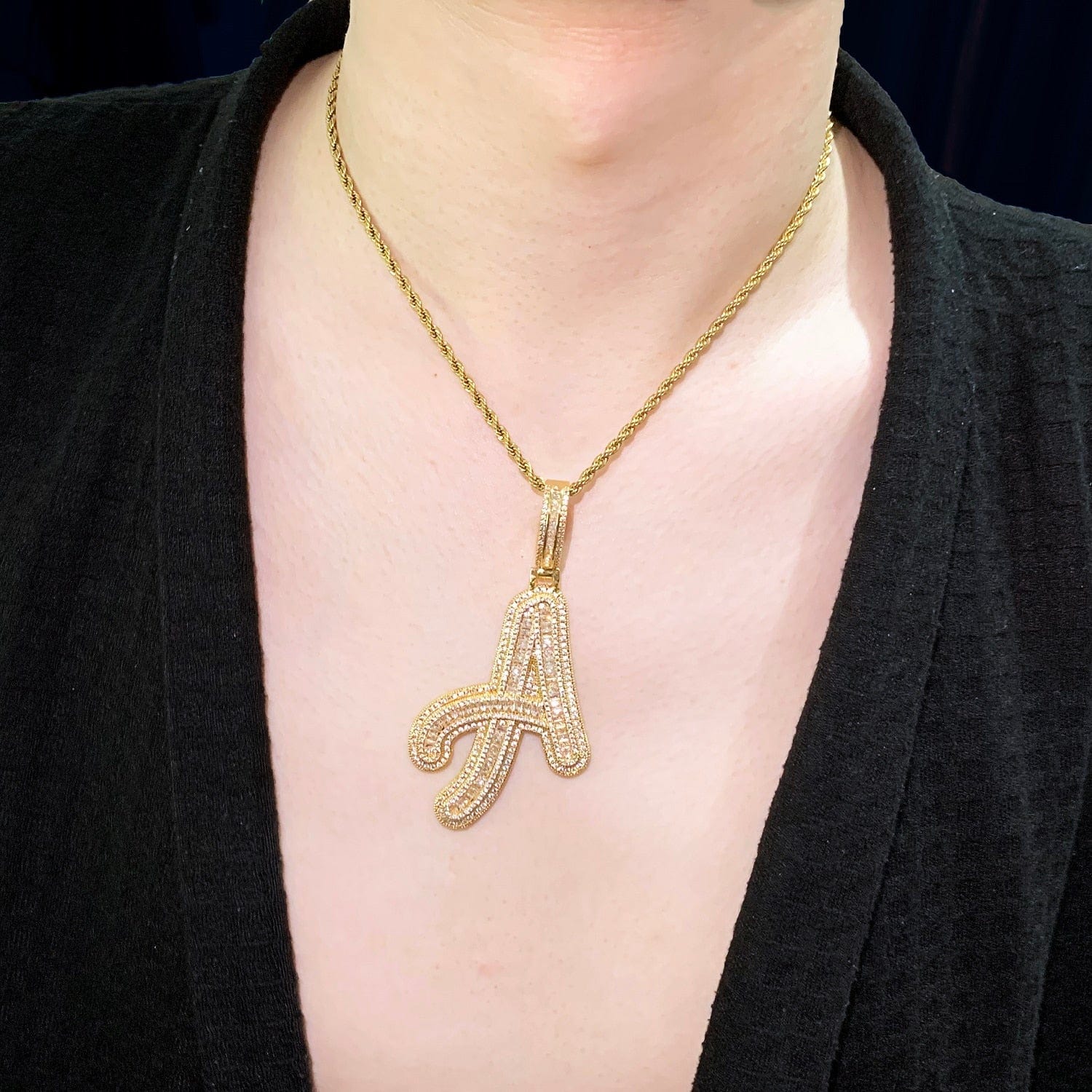 Icy Custom Big Initial Cursive Letter Pendant - Image 8