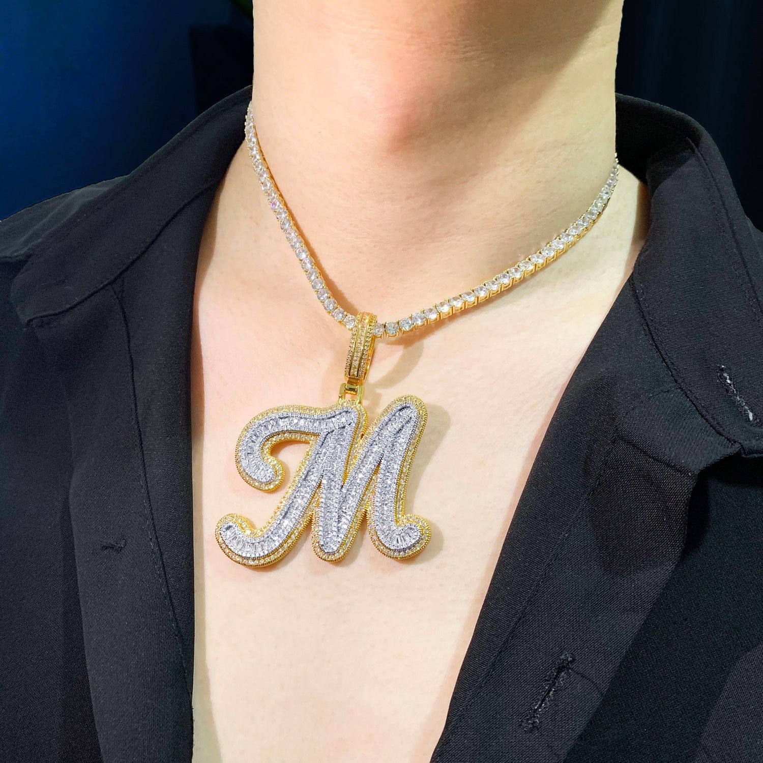 Icy Custom Big Initial Cursive Letter Pendant - Image 9