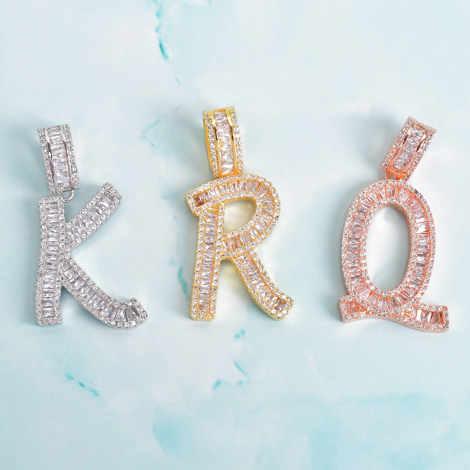 Initial Iced out Baguette Letter Pendant + FREE Chain - Image 3