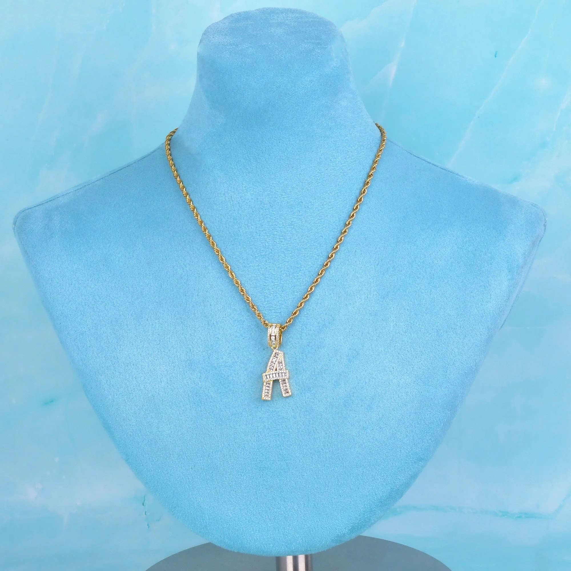 Initial Iced out Baguette Letter Pendant + FREE Chain - Image 4
