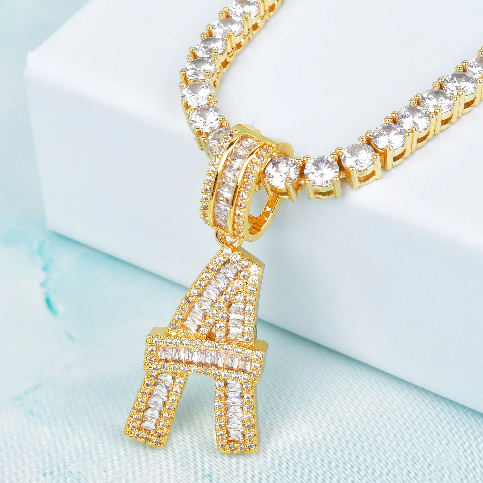 Initial Iced out Baguette Letter Pendant + FREE Chain - Image 5