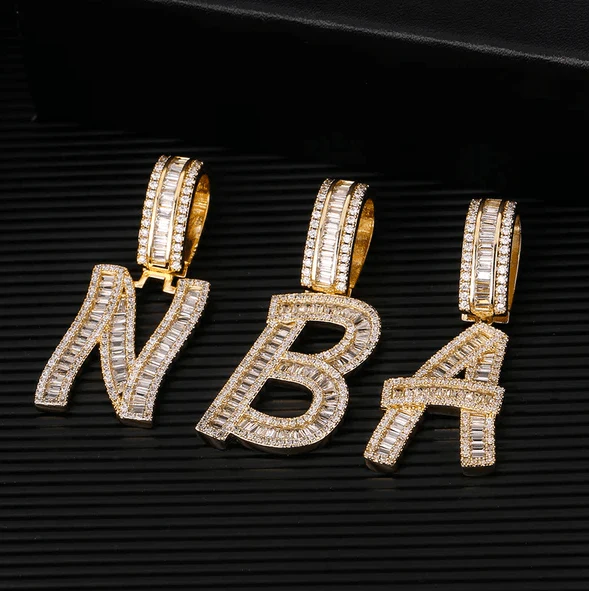 Initial Iced out Baguette Letter Pendant + FREE Chain - Image 6