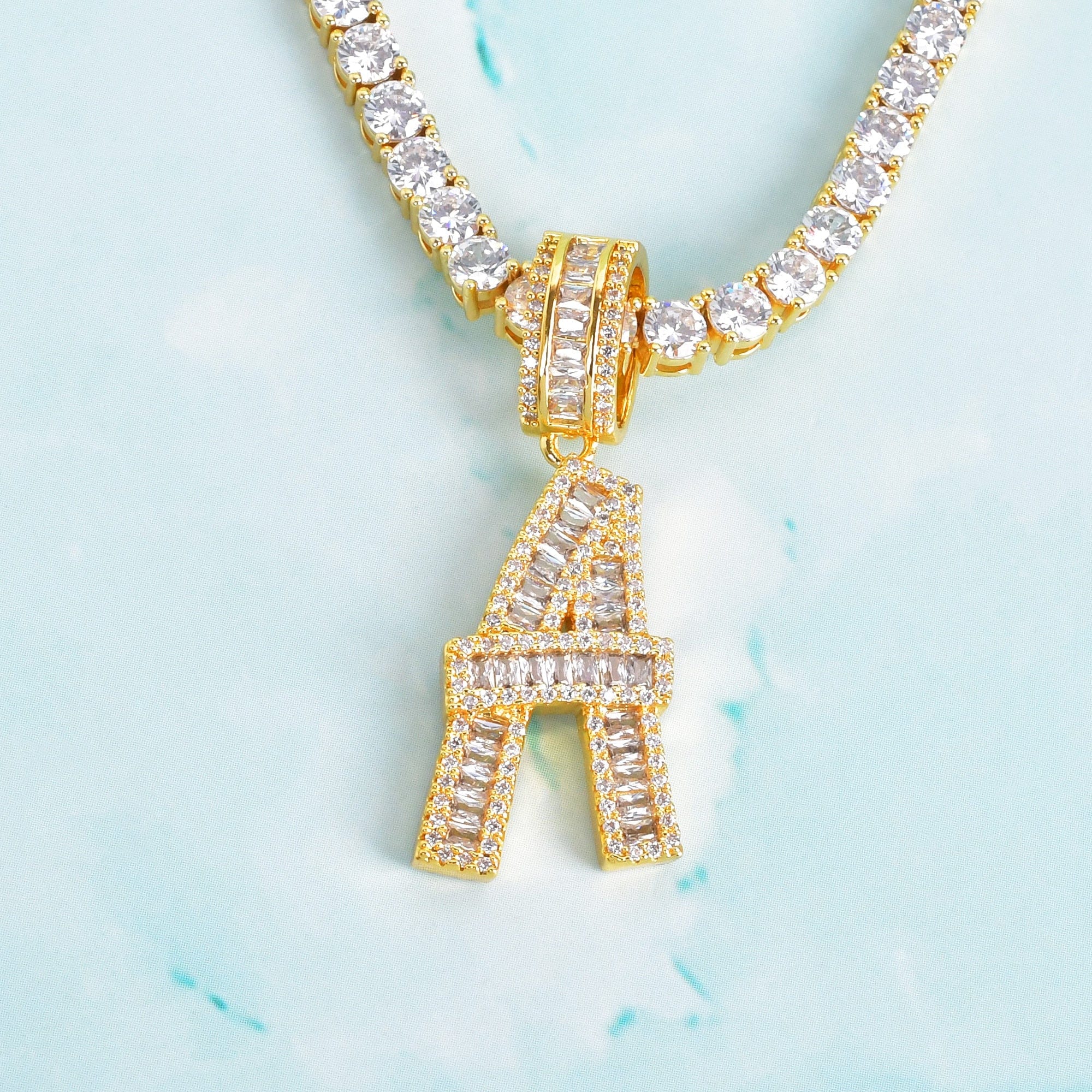 Initial Iced out Baguette Letter Pendant + FREE Chain - Image 7
