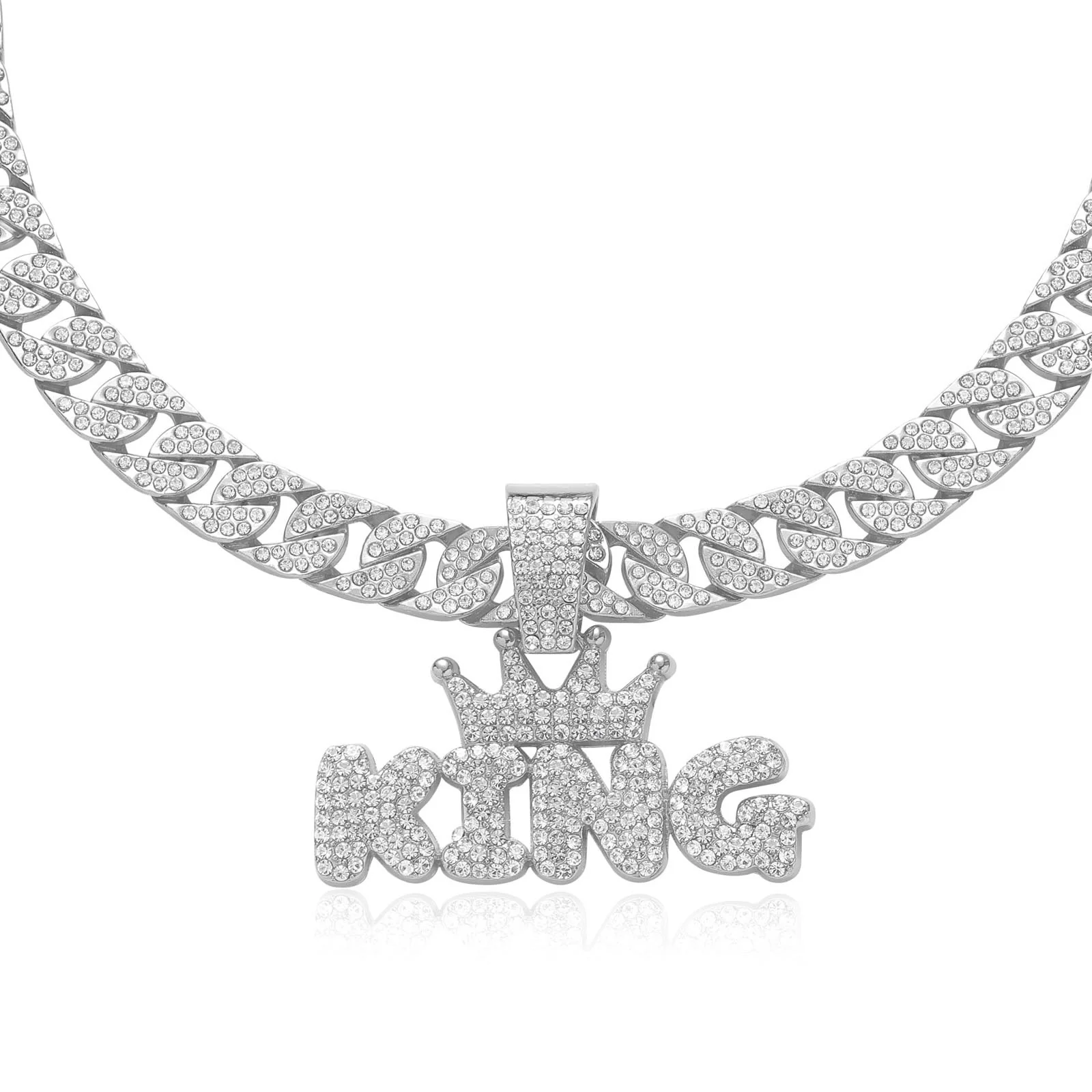 Crowned King Iced Out Cuban Pendant Necklace - Image 2