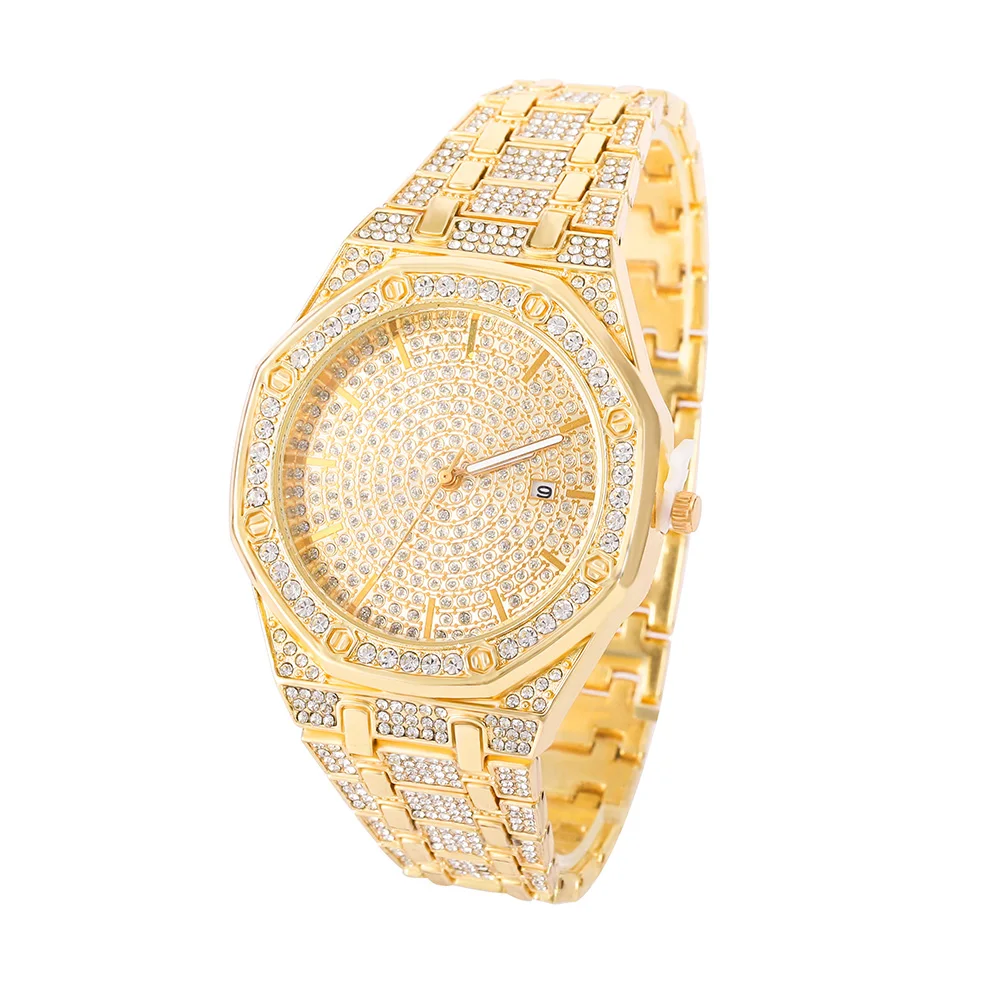 "King Frost" Iced Out Men’s Gold Watch and Miami Cuban Bracelet Luxury Bundle - Image 11