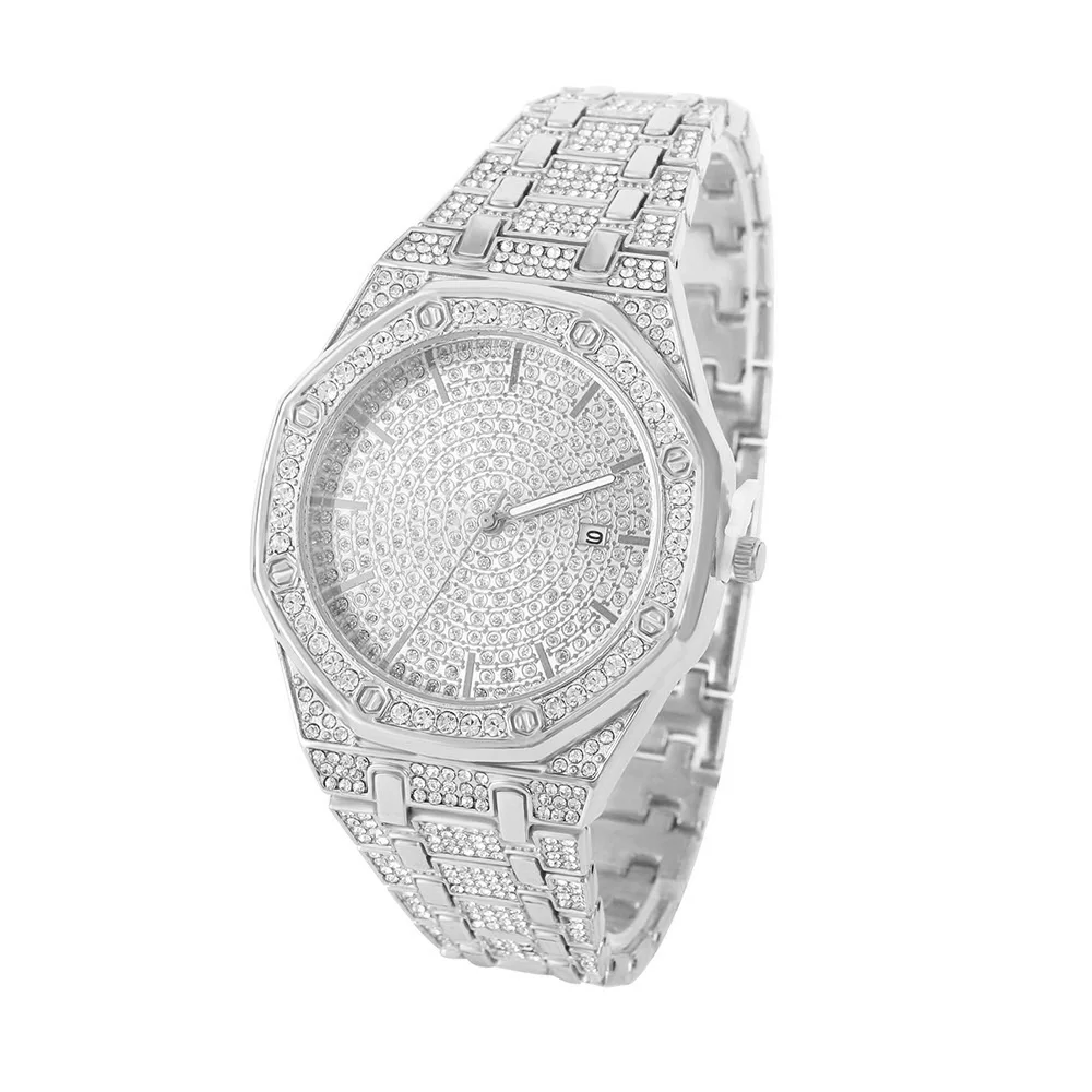 "King Frost" Iced Out Men’s Gold Watch and Miami Cuban Bracelet Luxury Bundle - Image 12