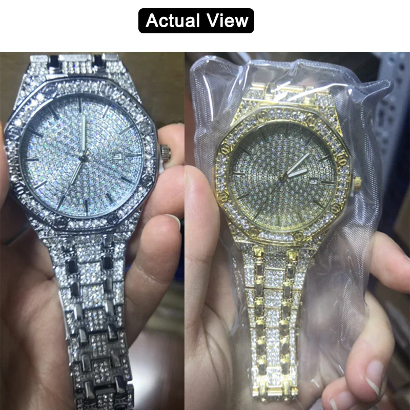 "King Frost" Iced Out Men’s Gold Watch and Miami Cuban Bracelet Luxury Bundle - Image 4