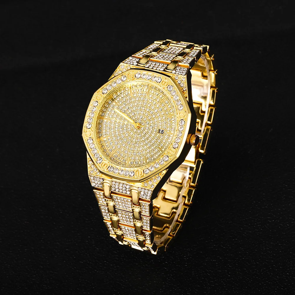 "King Frost" Iced Out Men’s Gold Watch and Miami Cuban Bracelet Luxury Bundle - Image 6