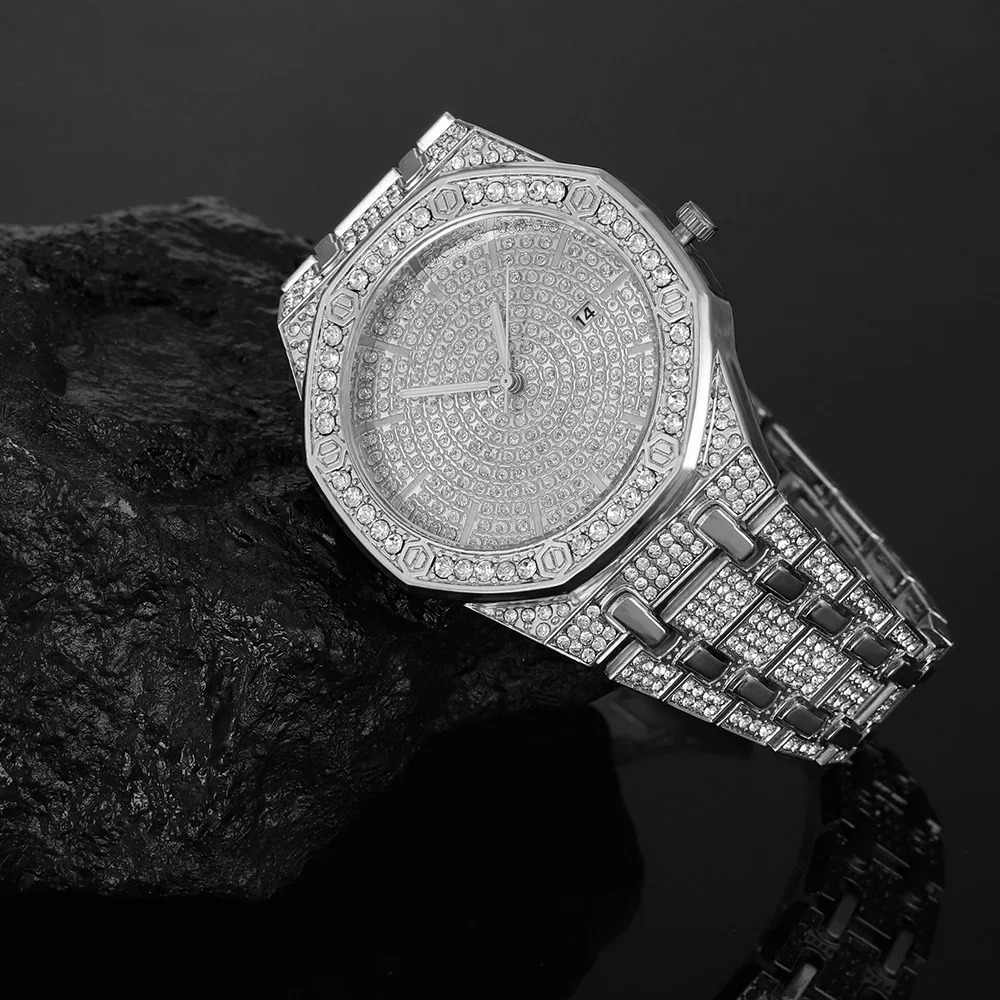 "King Frost" Iced Out Men’s Gold Watch and Miami Cuban Bracelet Luxury Bundle - Image 7