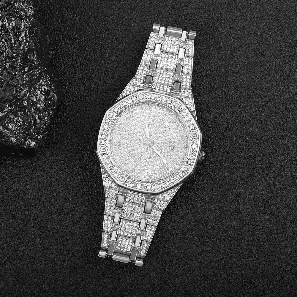 "King Frost" Iced Out Men’s Gold Watch and Miami Cuban Bracelet Luxury Bundle - Image 9