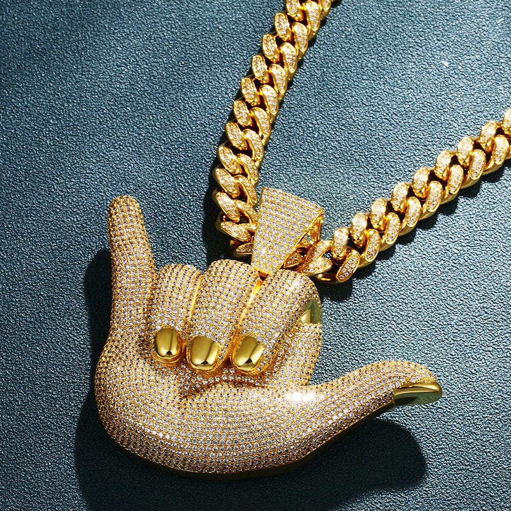 Large "Hang Loose" Fully Iced Charm Necklace - Image 10