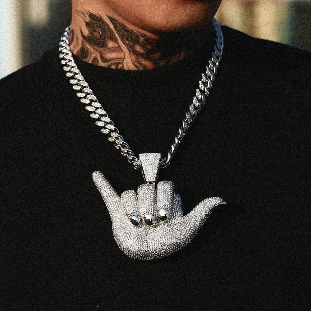 Large "Hang Loose" Fully Iced Charm Necklace - Image 11