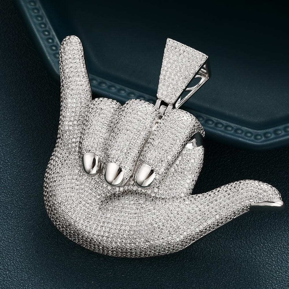 Large "Hang Loose" Fully Iced Charm Necklace - Image 12