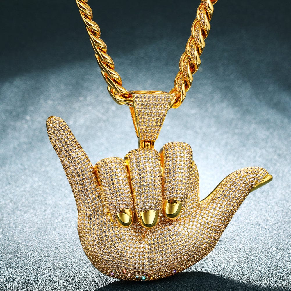 Large "Hang Loose" Fully Iced Charm Necklace - Image 14
