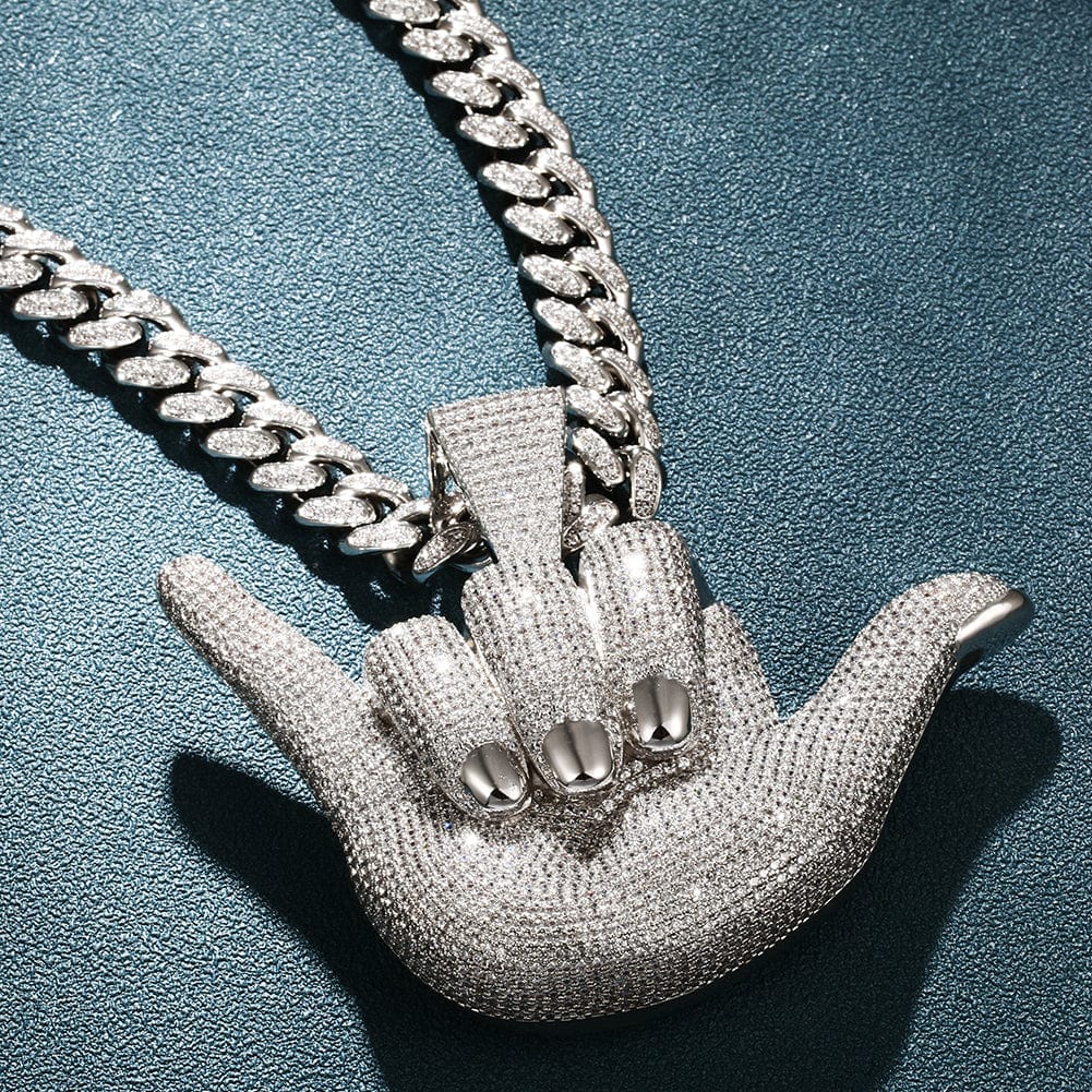 Large "Hang Loose" Fully Iced Charm Necklace - Image 2