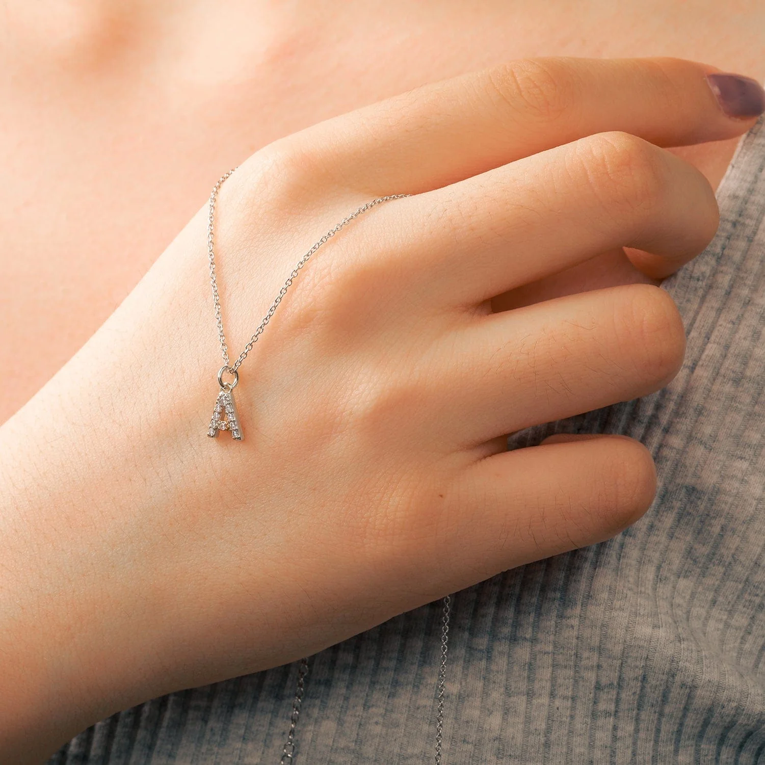 Moissanite Iced Sterling Silver Letter Pendant Necklace - Image 12